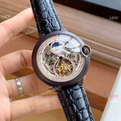 New Fake Cartier Ballon Bleu Skeleton watches Black Case